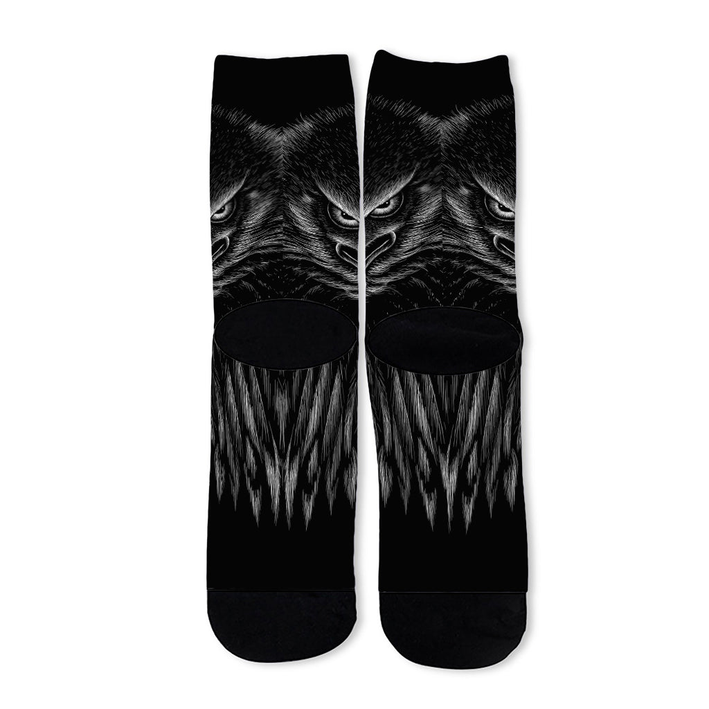 Black And White Eagle Print Long Socks