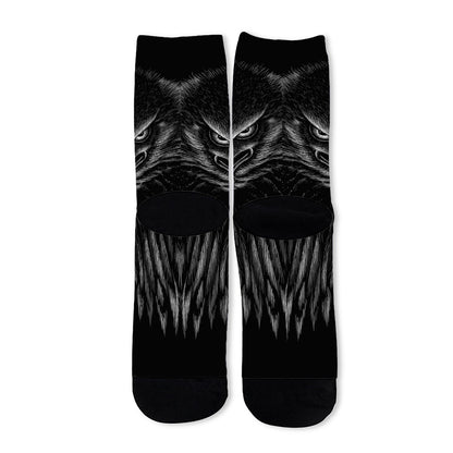 Black And White Eagle Print Long Socks