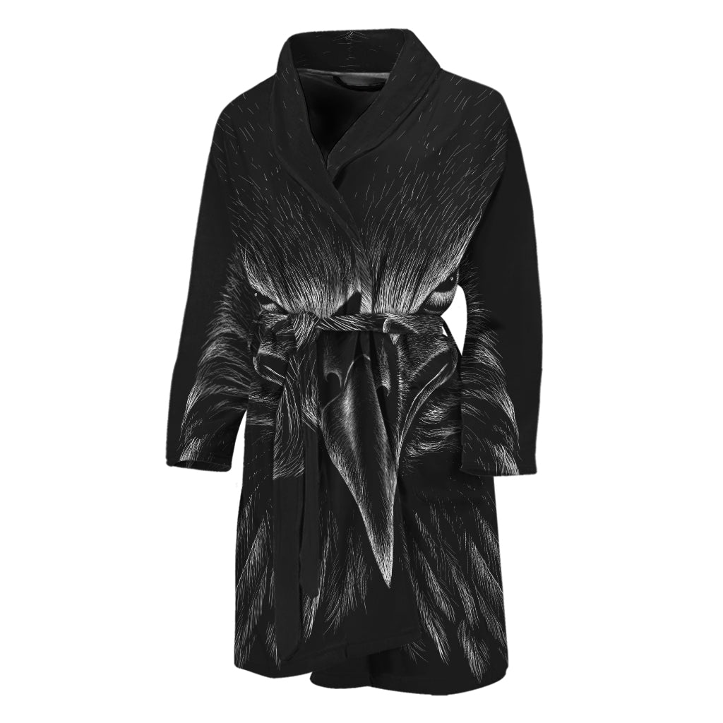 Black And White Eagle Print Men's Bathrobe