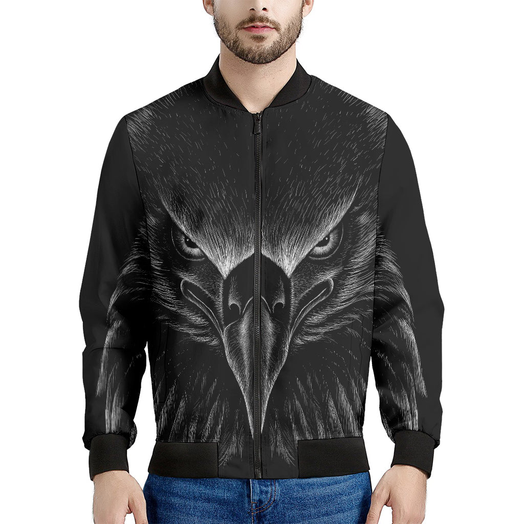 Black And White Eagle Print Men's Bomber Jacket