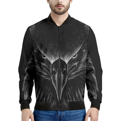 Black And White Eagle Print Men's Bomber Jacket