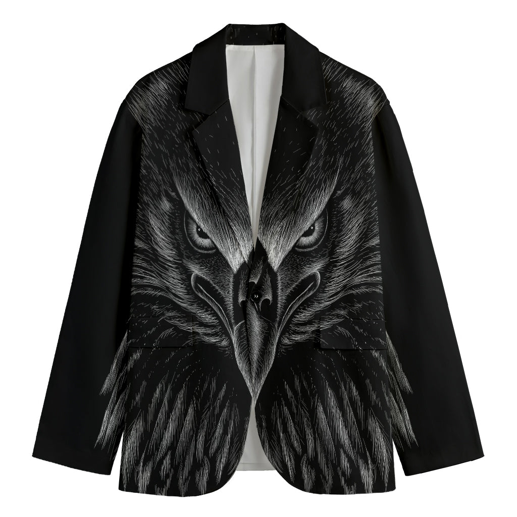 Black And White Eagle Print Men's Cotton Blazer