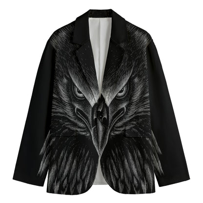 Black And White Eagle Print Men's Cotton Blazer