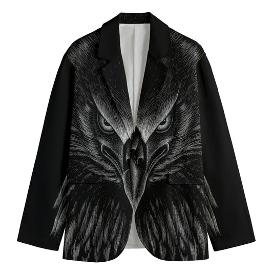 Black And White Eagle Print Men's Cotton Blazer