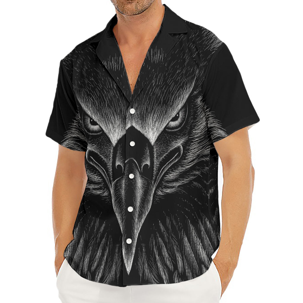 Black And White Eagle Print Men's Deep V-Neck Shirt