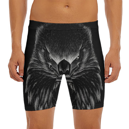 Black And White Eagle Print Men's Long Boxer Briefs