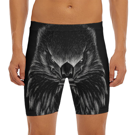 Black And White Eagle Print Men's Long Boxer Briefs