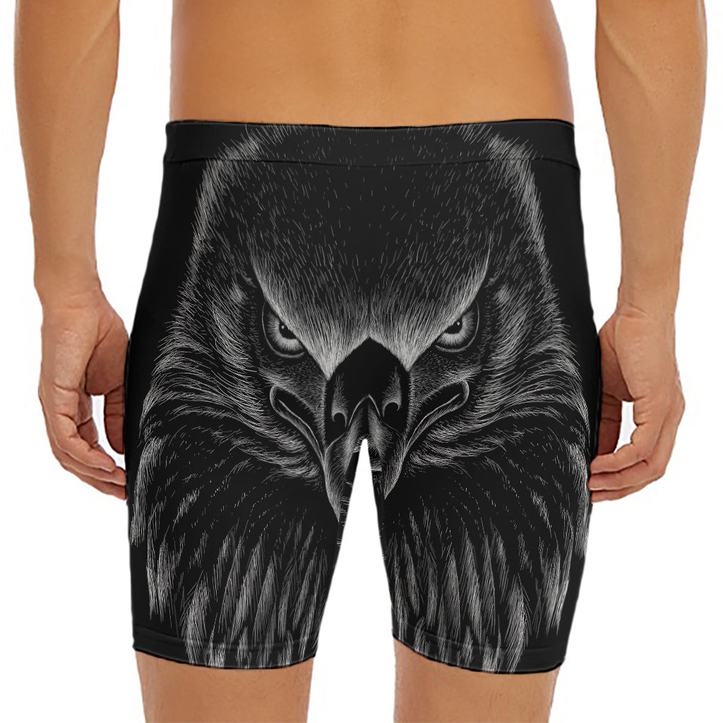 Black And White Eagle Print Men's Long Boxer Briefs