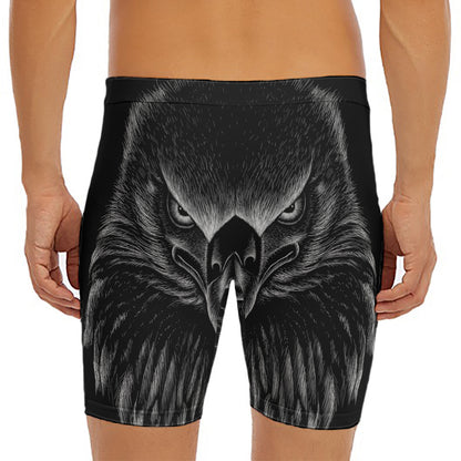 Black And White Eagle Print Men's Long Boxer Briefs