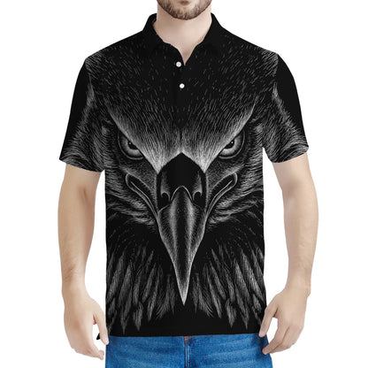 Black And White Eagle Print Men's Polo Shirt