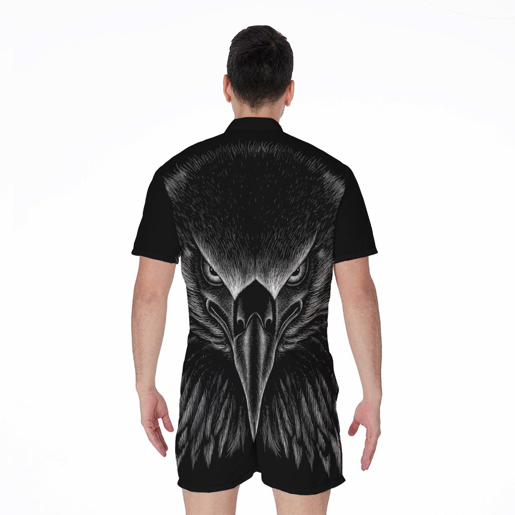 Black And White Eagle Print Men's Rompers