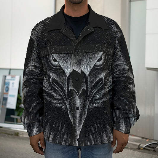 Black And White Eagle Print Men's Shirt Jacket