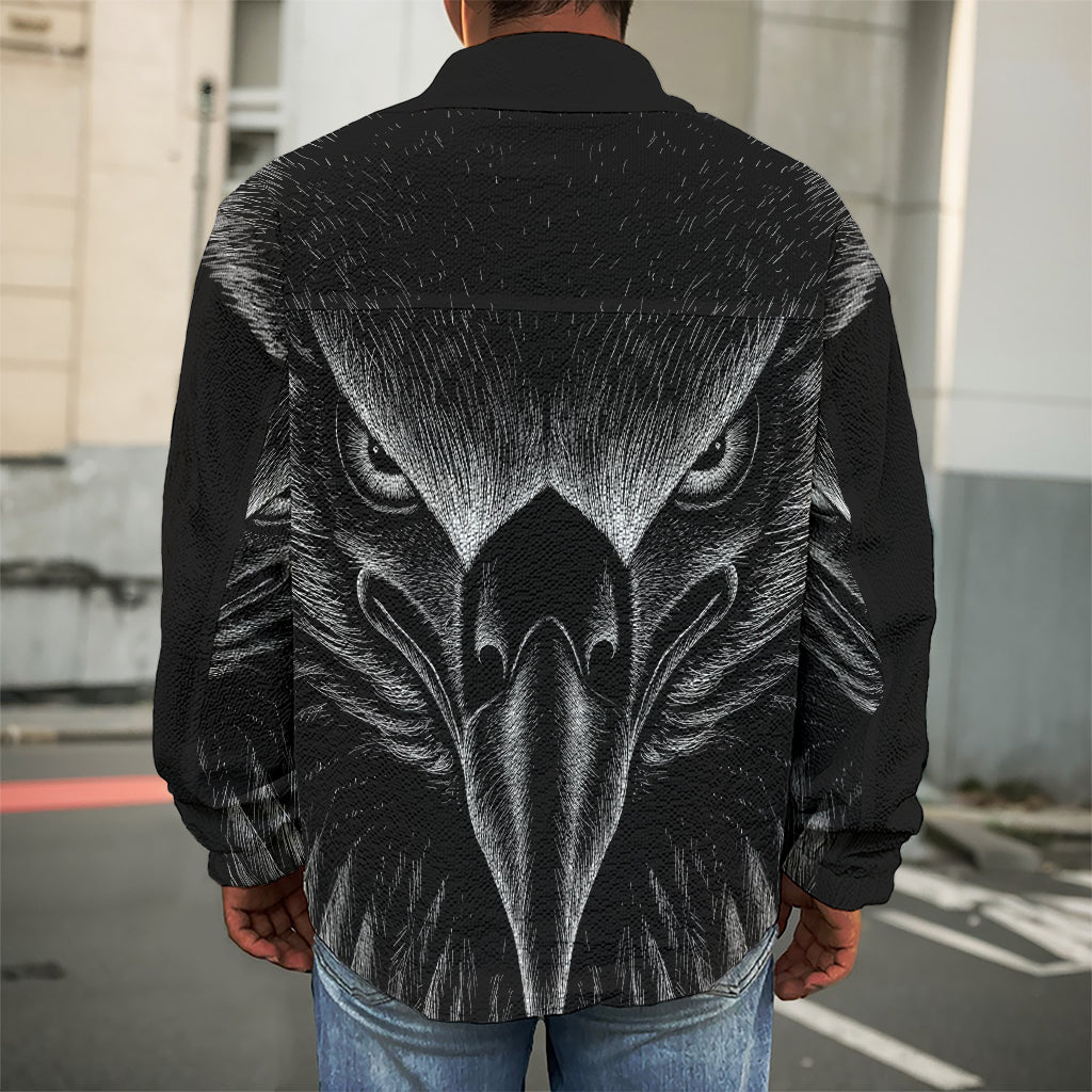 Black And White Eagle Print Men's Shirt Jacket