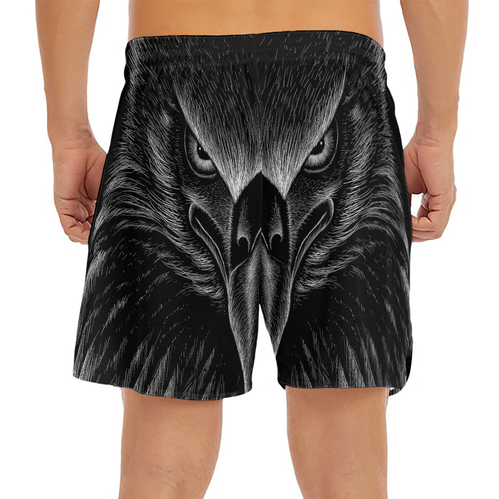 Black And White Eagle Print Men's Split Running Shorts