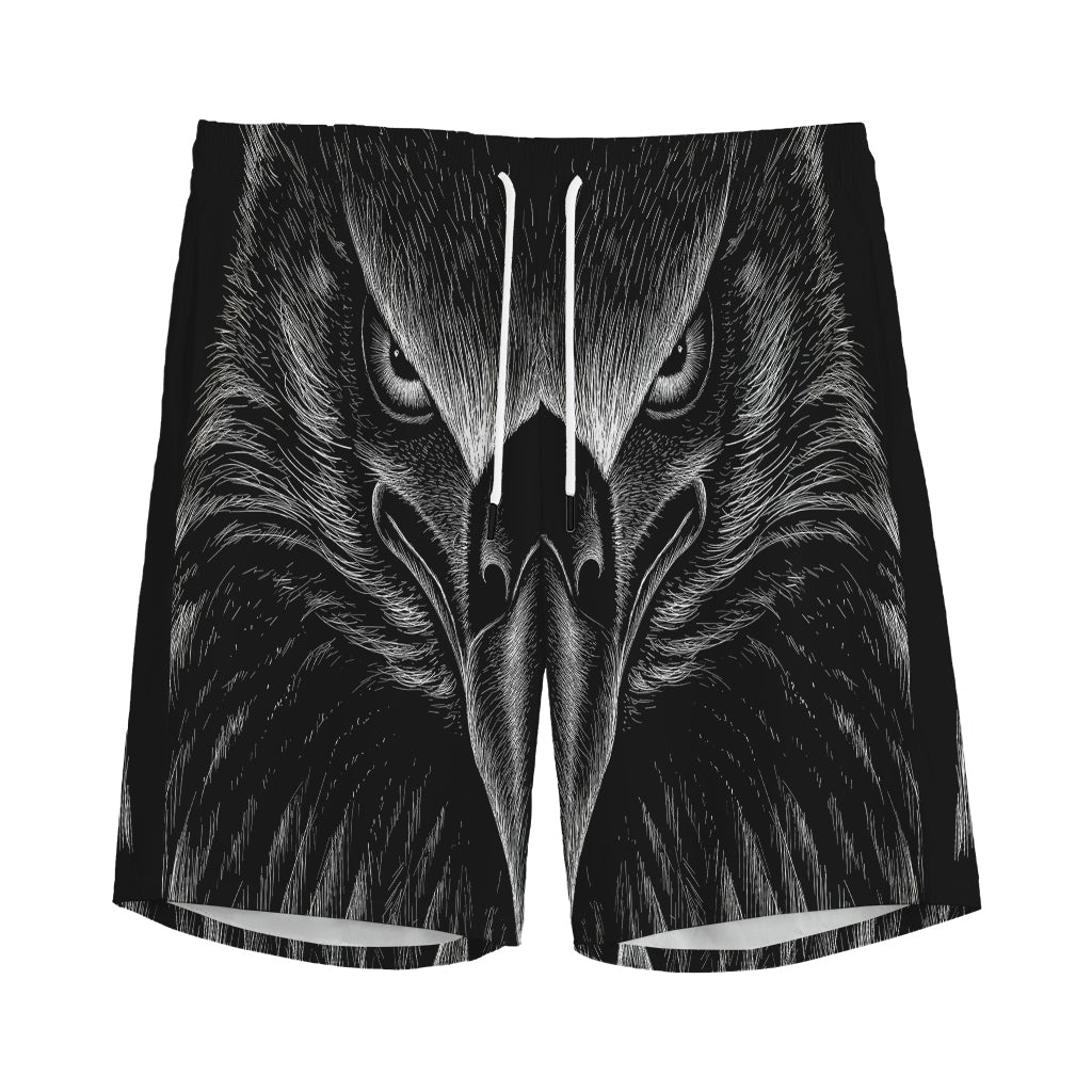 Black And White Eagle Print Men's Sports Shorts