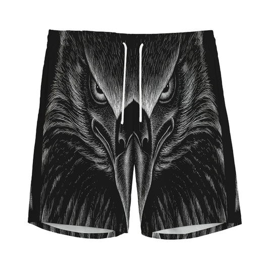 Black And White Eagle Print Men's Sports Shorts