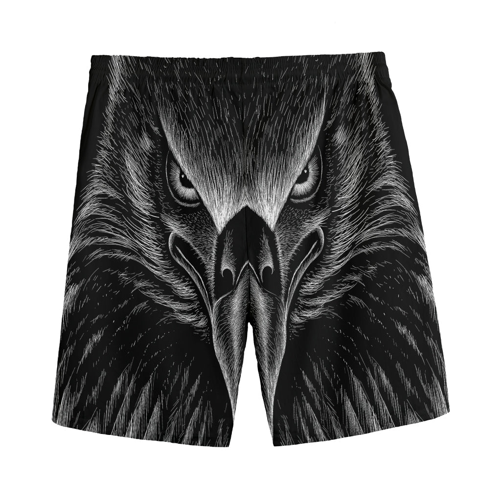 Black And White Eagle Print Men's Sports Shorts