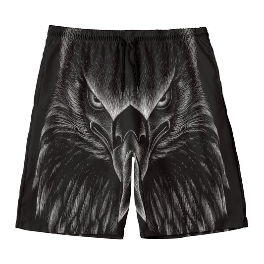 Black And White Eagle Print Men's Swim Trunks