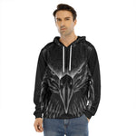 Black And White Eagle Print Men's Velvet Pullover Hoodie