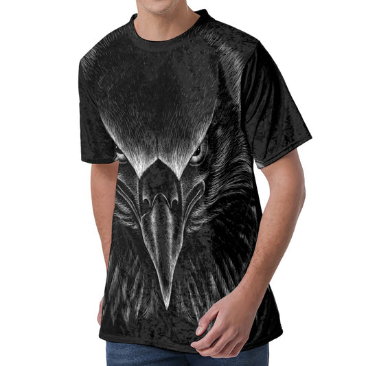 Black And White Eagle Print Men's Velvet T-Shirt
