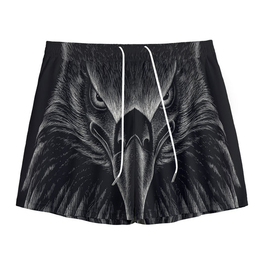 Black And White Eagle Print Mesh Shorts