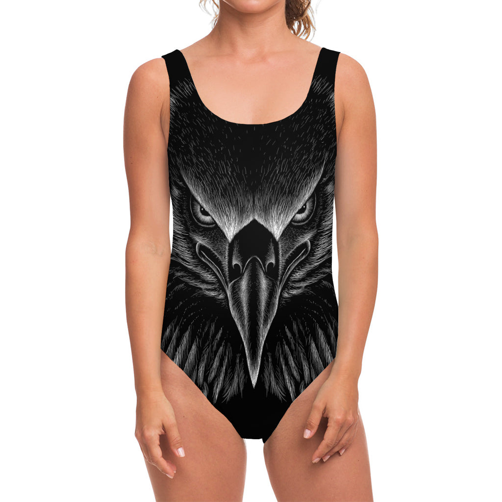 Black And White Eagle Print One Piece Swimsuit
