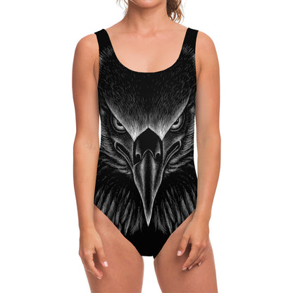 Black And White Eagle Print One Piece Swimsuit