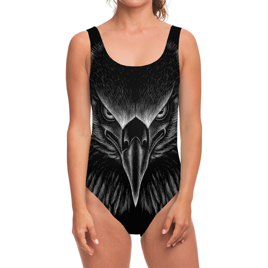 Black And White Eagle Print One Piece Swimsuit