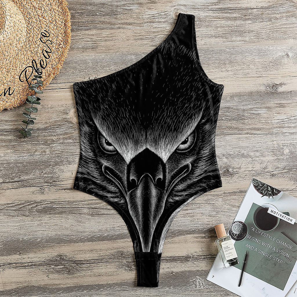 Black And White Eagle Print One Shoulder Bodysuit
