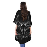 Black And White Eagle Print Open Front Beach Cover Up