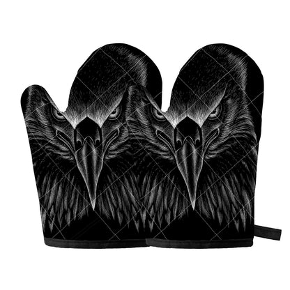 Black And White Eagle Print Oven Mitts
