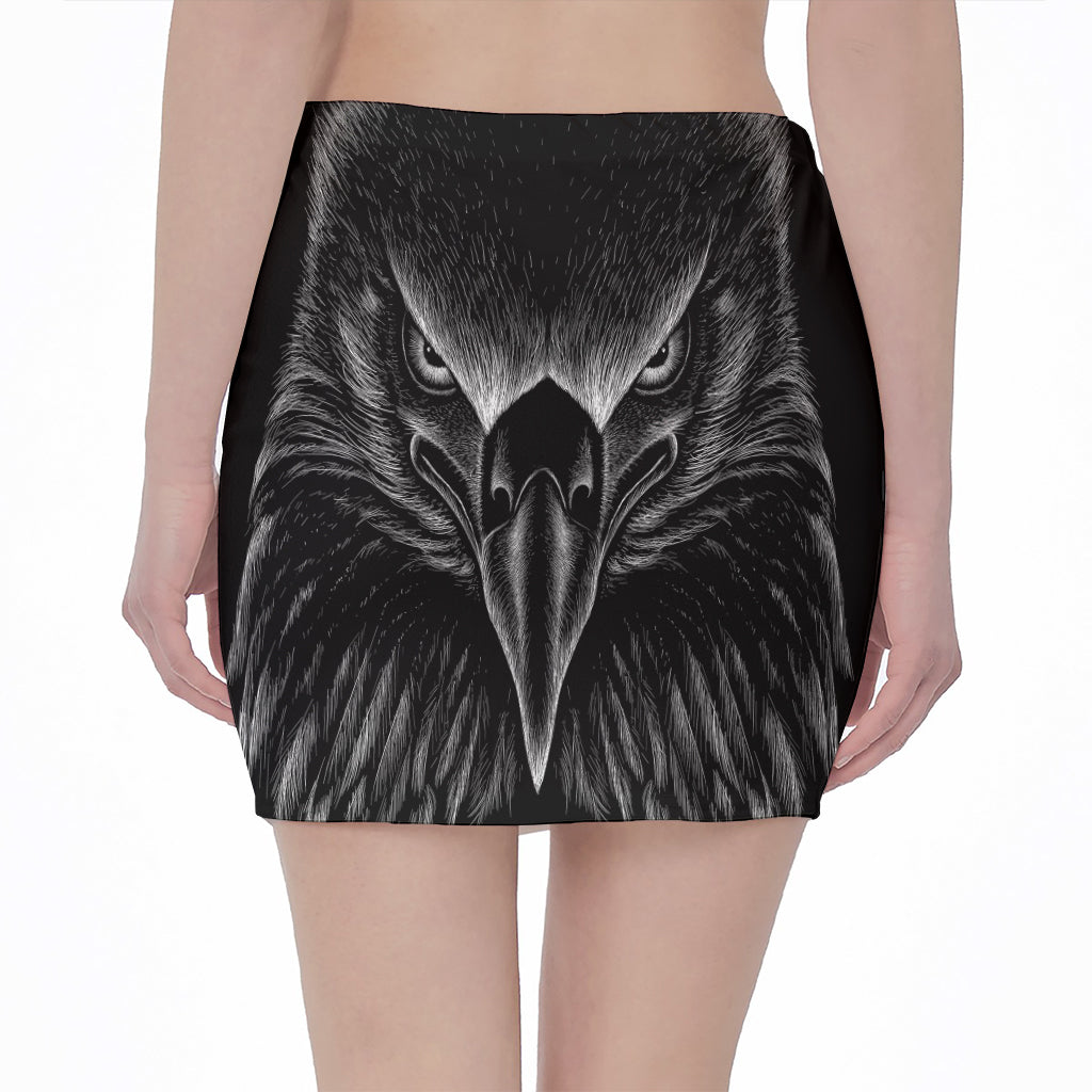 Black And White Eagle Print Pencil Mini Skirt