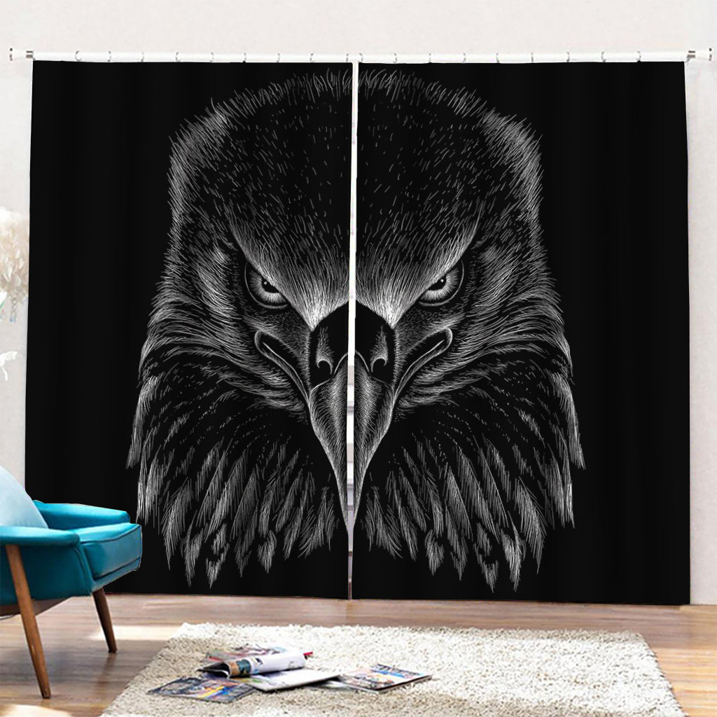 Black And White Eagle Print Pencil Pleat Curtains