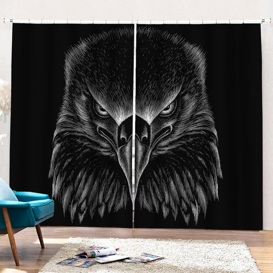 Black And White Eagle Print Pencil Pleat Curtains