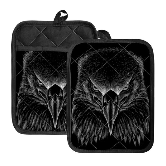 Black And White Eagle Print Pot Holders With Pocket