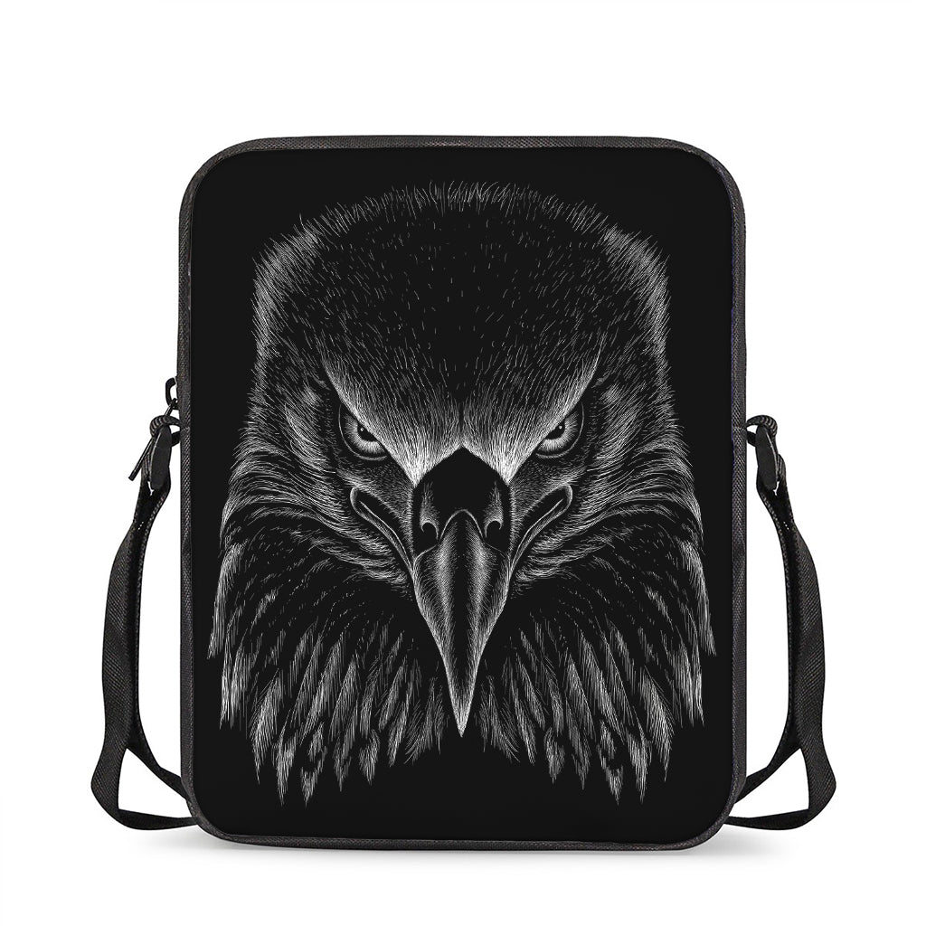 Black And White Eagle Print Rectangular Crossbody Bag