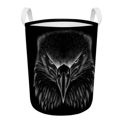 Black And White Eagle Print Round Laundry Basket