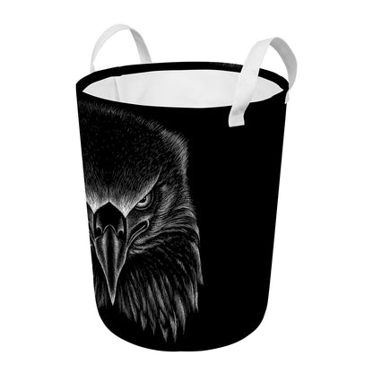 Black And White Eagle Print Round Laundry Basket