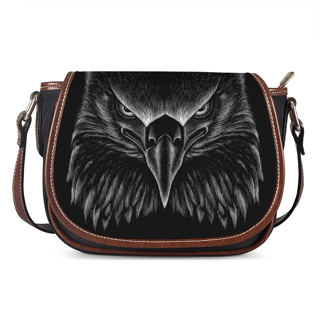 Black And White Eagle Print Saddle Bag