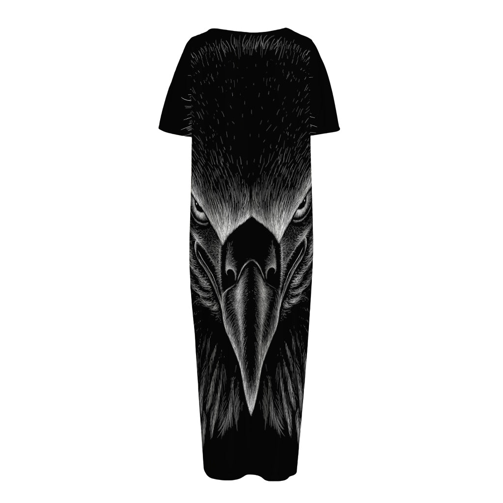 Black And White Eagle Print Short Sleeve Long Nightdress