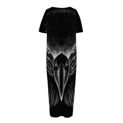 Black And White Eagle Print Short Sleeve Long Nightdress