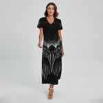 Black And White Eagle Print Short Sleeve Maxi Dress