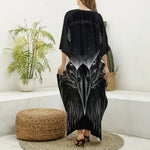 Black And White Eagle Print Silk V-Neck Kaftan Dress
