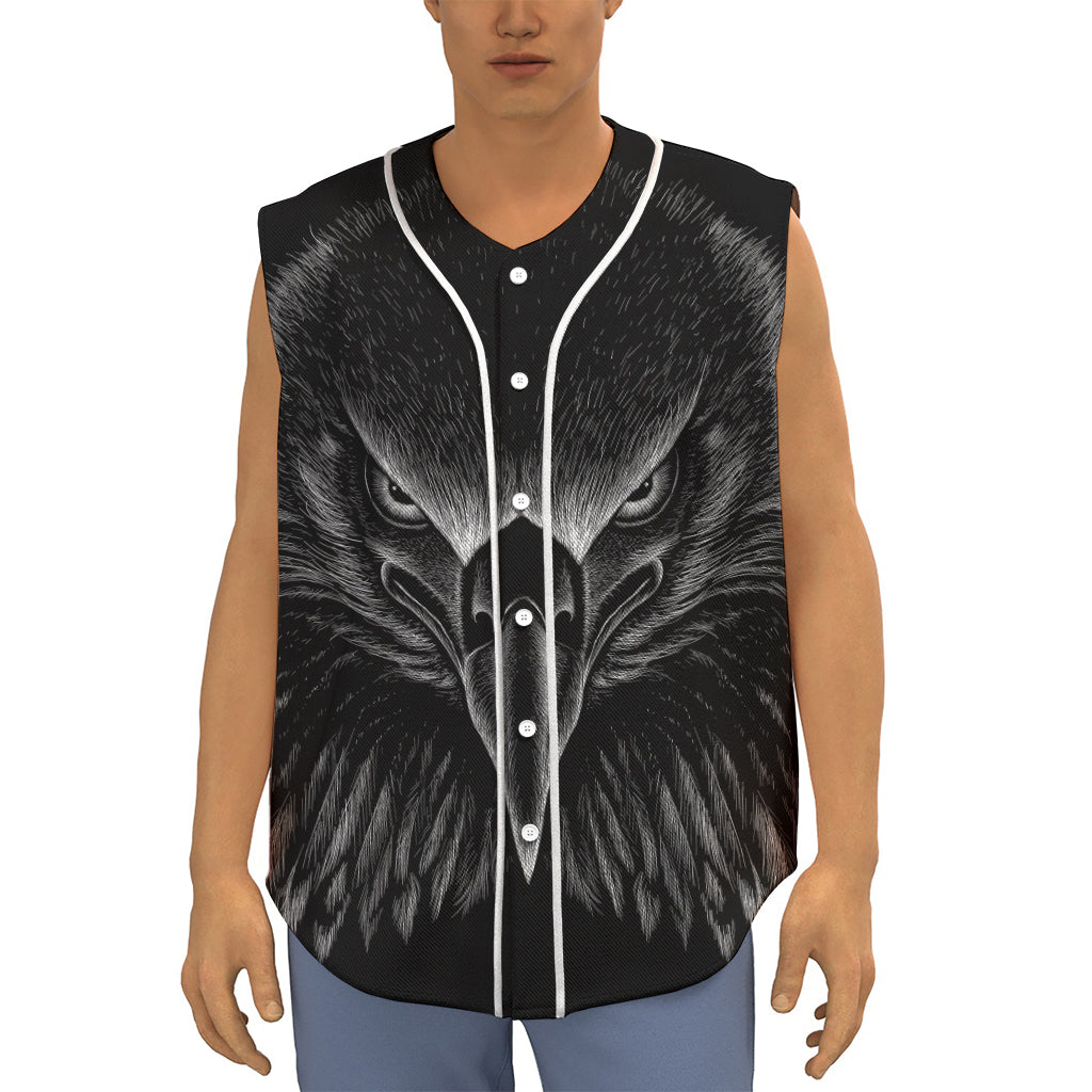 Black And White Eagle Print Sleeveless Baseball Jersey