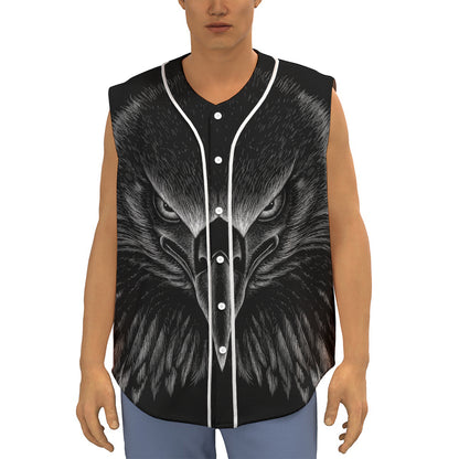 Black And White Eagle Print Sleeveless Baseball Jersey