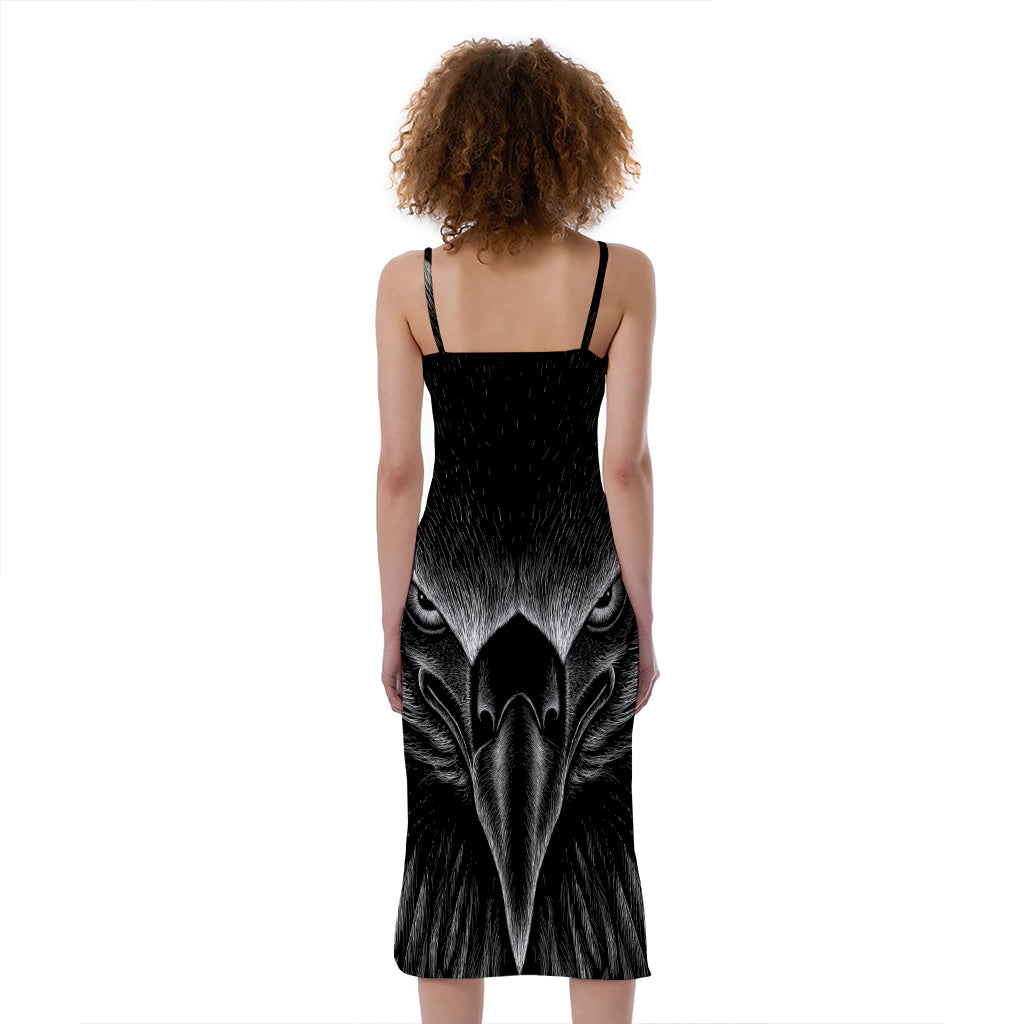 Black And White Eagle Print Slim Fit Midi Cami Dress