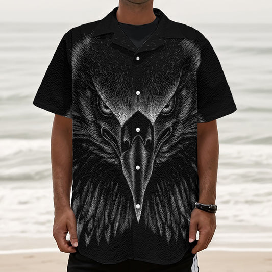 Black And White Eagle Print Textured Short Sleeve Shirt