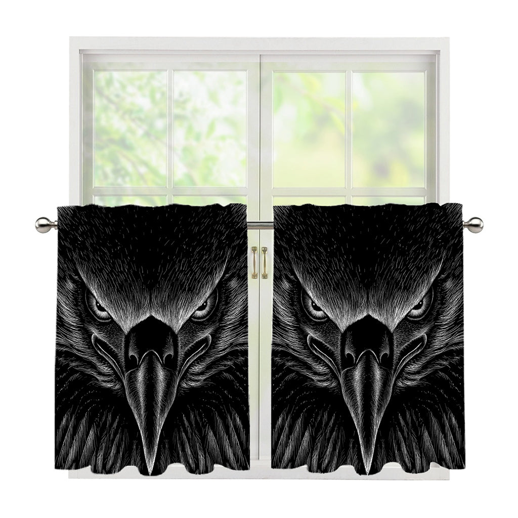 Black And White Eagle Print Tier Curtains