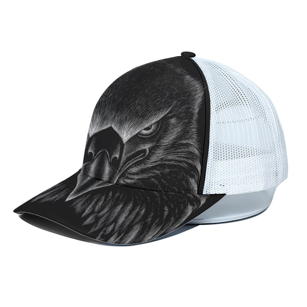 Black And White Eagle Print White Mesh Trucker Cap