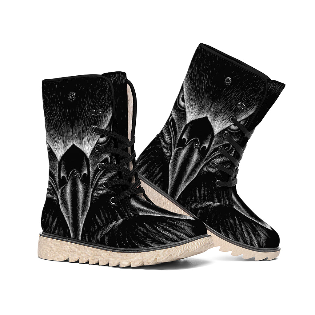 Black And White Eagle Print Winter Boots